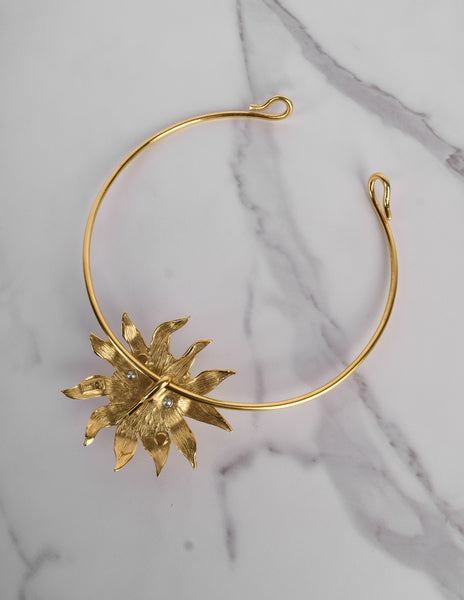 Yves Saint Laurent Vintage Rhinestone Golden Sunflower Pendant Choker