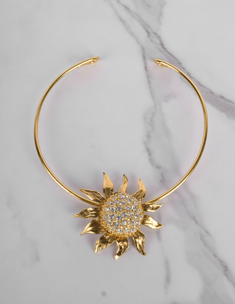 Yves Saint Laurent Vintage Rhinestone Golden Sunflower Pendant Choker