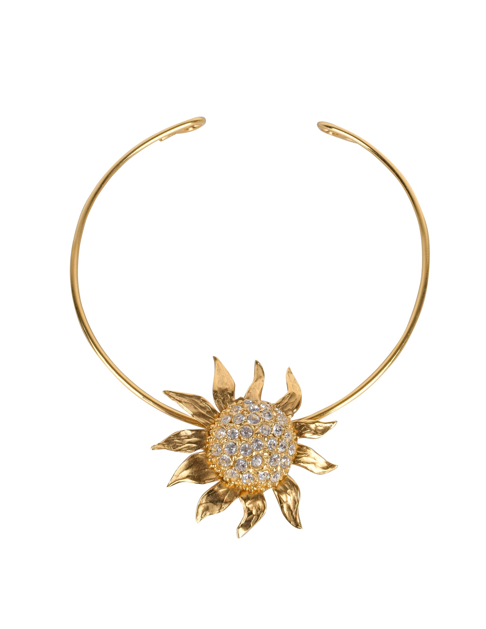 Yves Saint Laurent Vintage Rhinestone Golden Sunflower Pendant Choker