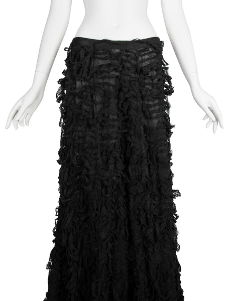 Yves Saint Laurent by Tom Ford Vintage AW 2001 Black Distressed Ribbon Maxi Skirt