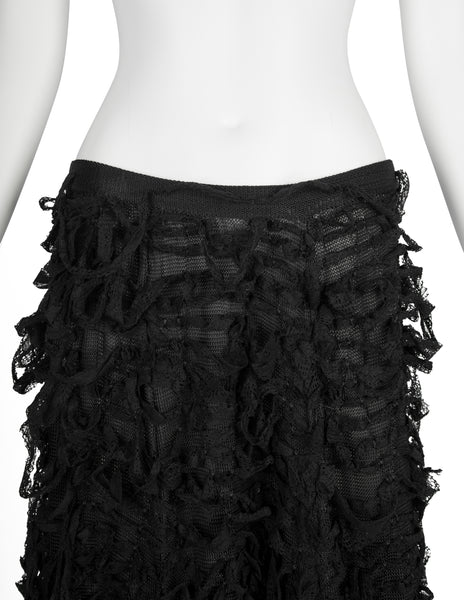 Yves Saint Laurent by Tom Ford Vintage AW 2001 Black Distressed Ribbon Maxi Skirt