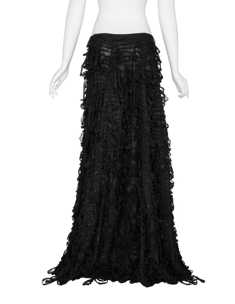 Yves Saint Laurent by Tom Ford Vintage AW 2001 Black Distressed Ribbon Maxi Skirt