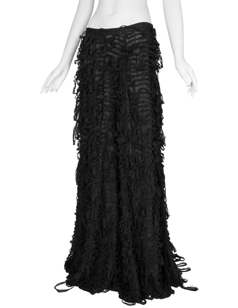 Yves Saint Laurent by Tom Ford Vintage AW 2001 Black Distressed Ribbon Maxi Skirt