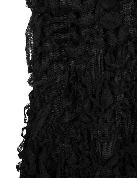 Yves Saint Laurent by Tom Ford Vintage AW 2001 Black Distressed Ribbon Maxi Skirt