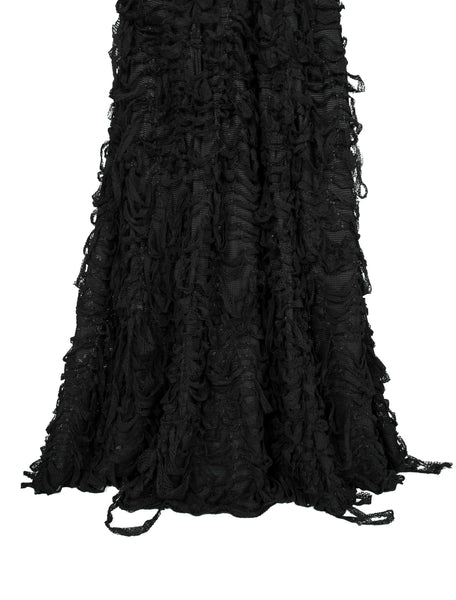 Yves Saint Laurent by Tom Ford Vintage AW 2001 Black Distressed Ribbon Maxi Skirt