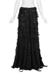 Yves Saint Laurent by Tom Ford Vintage AW 2001 Black Distressed Ribbon Maxi Skirt