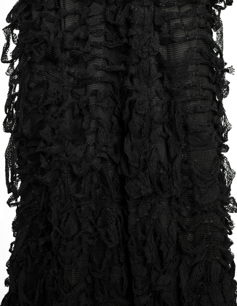 Yves Saint Laurent by Tom Ford Vintage AW 2001 Black Distressed Ribbon Maxi Skirt