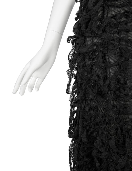 Yves Saint Laurent by Tom Ford Vintage AW 2001 Black Distressed Ribbon Maxi Skirt