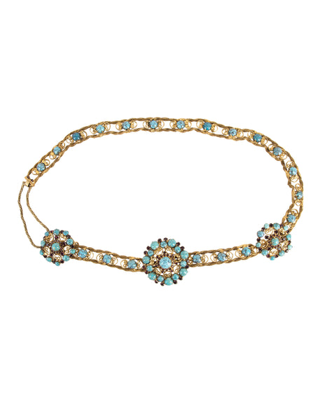 Yves Saint Laurent Haute Couture Vintage c. 1969 Turquoise and Purple Golden Filigree Belt