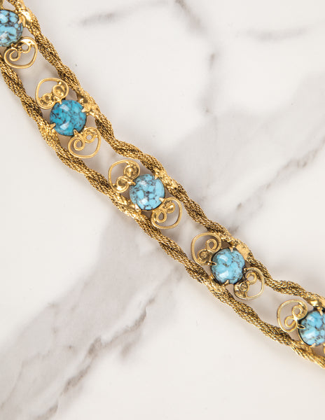 Yves Saint Laurent Haute Couture Vintage c. 1969 Turquoise and Purple Golden Filigree Belt