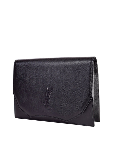 Yves Saint Laurent Vintage Black YSL Logo Saffiano Leather Clutch Bag