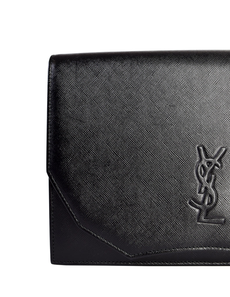 Yves Saint Laurent Vintage Black YSL Logo Saffiano Leather Clutch Bag –  Amarcord Vintage Fashion
