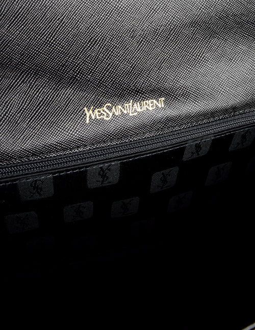 Vintage YSL Clutch Bag Logo Black★ Yves Saint Laurent Vintage Black YSL Logo Saffiano Leather