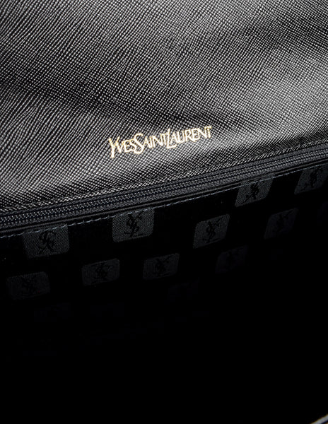 Yves Saint Laurent Vintage Black YSL Logo Saffiano Leather Clutch Bag