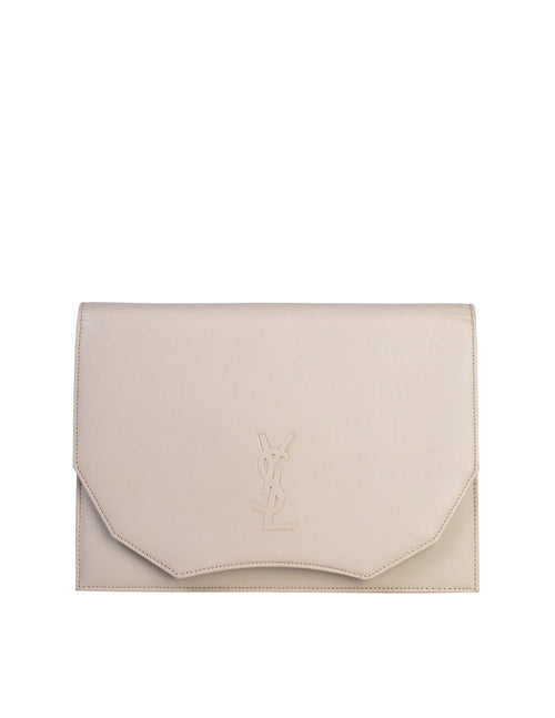Yves Saint Laurent Vintage Off-White Eggshell YSL Logo Saffiano