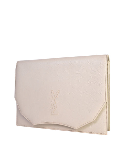 Yves Saint Laurent Vintage Off-White Eggshell YSL Logo Saffiano Leathe –  Amarcord Vintage Fashion