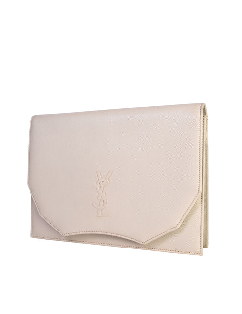 Uptown Leather Clutch in Beige - Saint Laurent