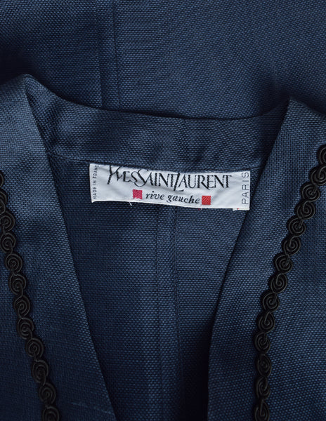 Yves Saint Laurent Vintage 1990s Navy Blue Sheer Silk Oversized Cardigan Duster