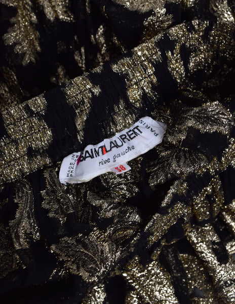 Yves Saint Laurent Vintage 1970s Golden Floral Jacquard Black Sheer Silk Chiffon Skirt
