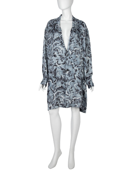Yohji Yamamoto Vintage SS 1985 Marbled Cloud Blue Oversized Rayon Duster
