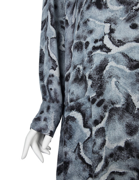 Yohji Yamamoto Vintage SS 1985 Marbled Cloud Blue Oversized Rayon Duster