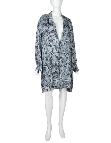Yohji Yamamoto Vintage SS 1985 Marbled Cloud Blue Oversized Rayon Duster
