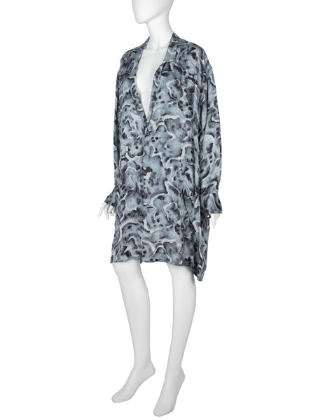 Yohji Yamamoto Vintage SS 1985 Marbled Cloud Blue Oversized Rayon Duster