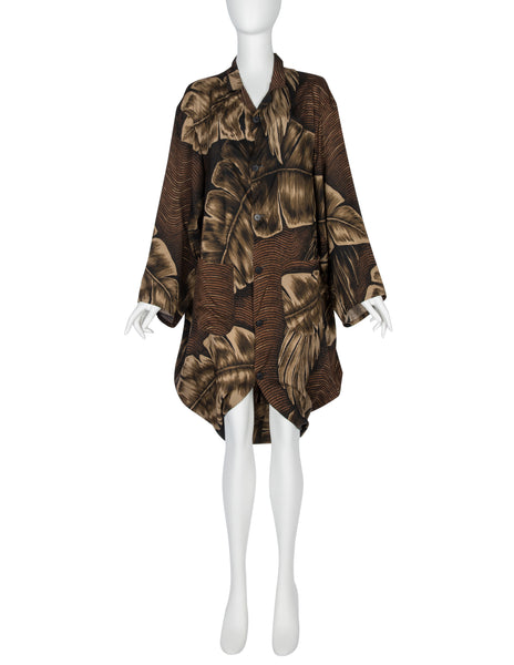 Yohji Yamamoto Vintage SS 1985 Brown Tropical Palm Print Rayon Draping Duster