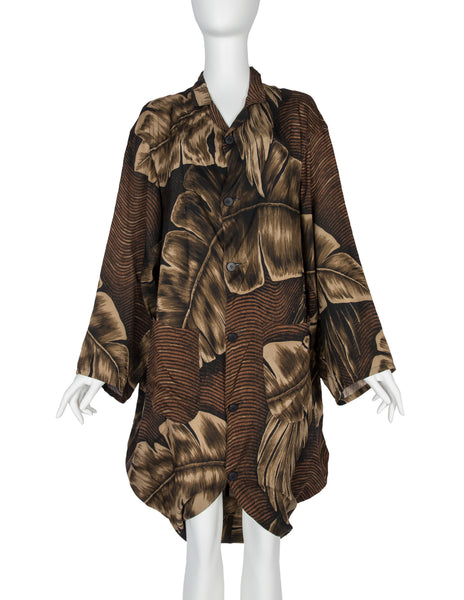 Yohji Yamamoto Vintage SS 1985 Brown Tropical Palm Print Rayon Draping Duster