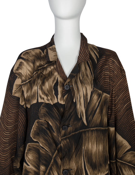 Yohji Yamamoto Vintage SS 1985 Brown Tropical Palm Print Rayon Draping Duster
