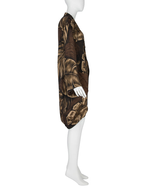 Yohji Yamamoto Vintage SS 1985 Brown Tropical Palm Print Rayon Draping Duster