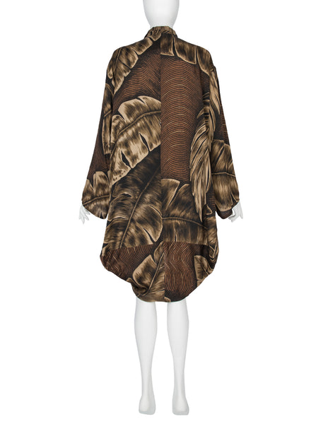 Yohji Yamamoto Vintage SS 1985 Brown Tropical Palm Print Rayon Draping Duster