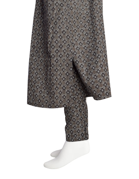 Yohji Yamamoto SS 1984 Brown Green Blue Patterned Cotton Dress with Single Leg