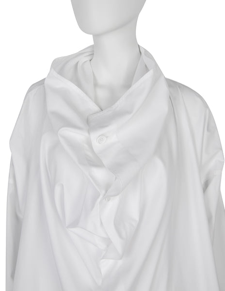 Yohji Yamamoto Vintage 1980s White Draping Oversized Shirt Tunic