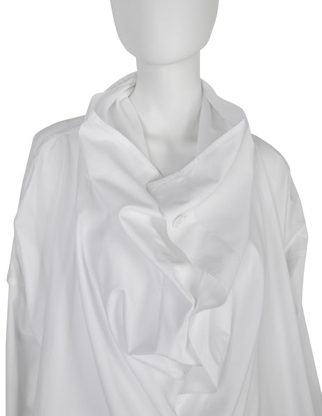 Yohji Yamamoto Vintage 1980s White Draping Oversized Shirt Tunic