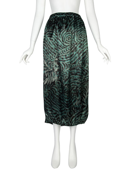 Yohji Yamamoto Y's Vintage Mid 1980s Green Tropical Satin Skirt