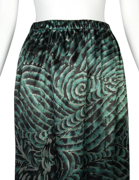 Yohji Yamamoto Y's Vintage Mid 1980s Green Tropical Satin Skirt