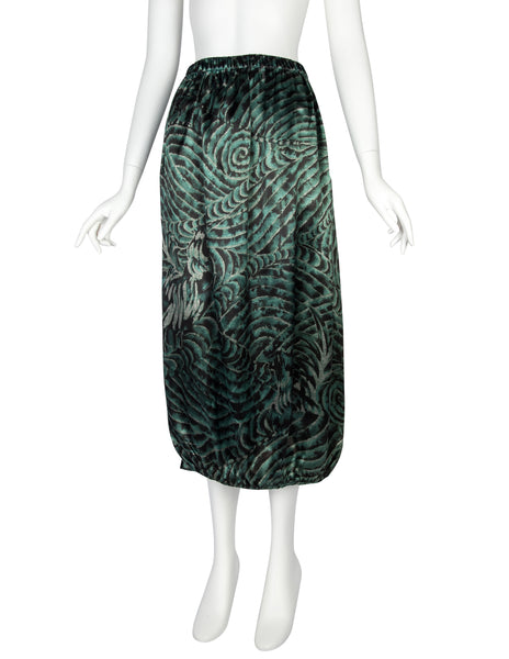 Yohji Yamamoto Y's Vintage Mid 1980s Green Tropical Satin Skirt