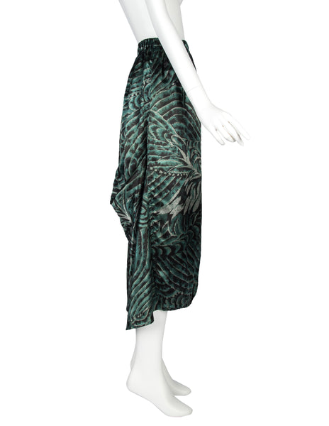 Yohji Yamamoto Y's Vintage Mid 1980s Green Tropical Satin Skirt
