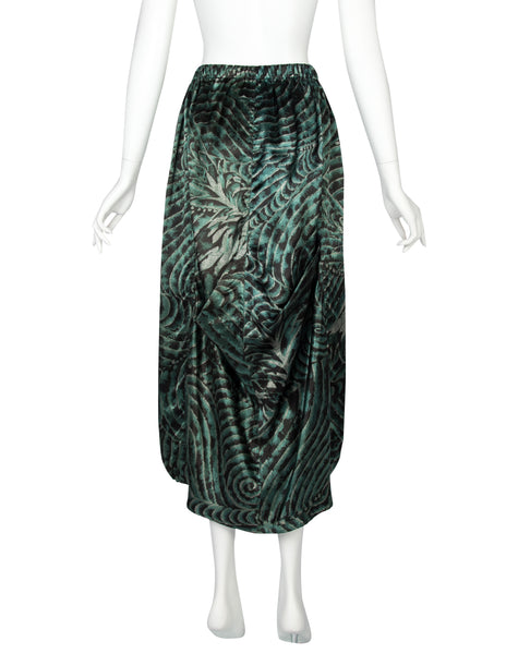 Yohji Yamamoto Y's Vintage Mid 1980s Green Tropical Satin Skirt