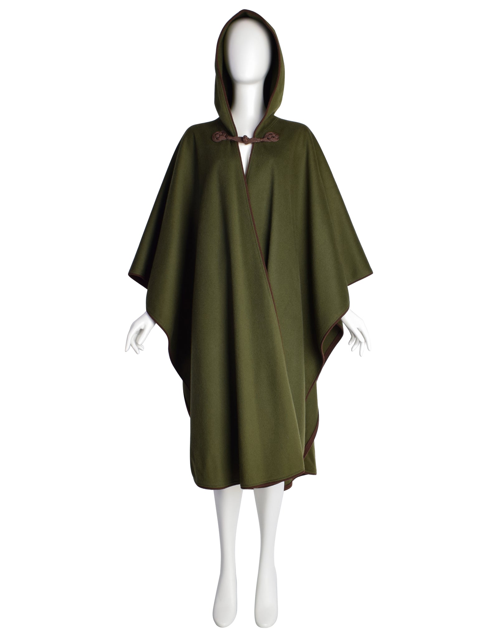 Yves Saint Laurent Vintage AW 1977 Green Brown Passementerie Tassel Hooded Cape