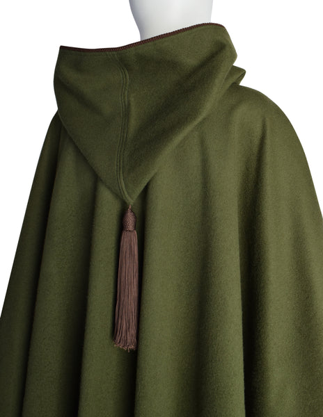 Yves Saint Laurent Vintage AW 1977 Green Brown Passementerie Tassel Hooded Cape