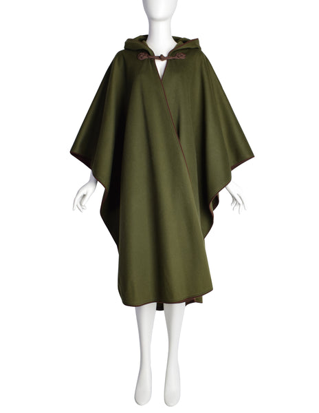 Yves Saint Laurent Vintage AW 1977 Green Brown Passementerie Tassel Hooded Cape