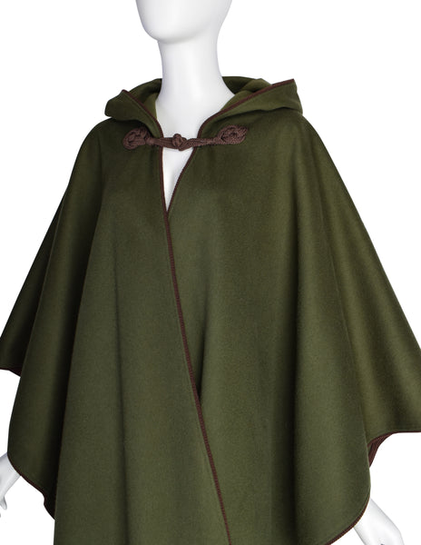 Yves Saint Laurent Vintage AW 1977 Green Brown Passementerie Tassel Hooded Cape