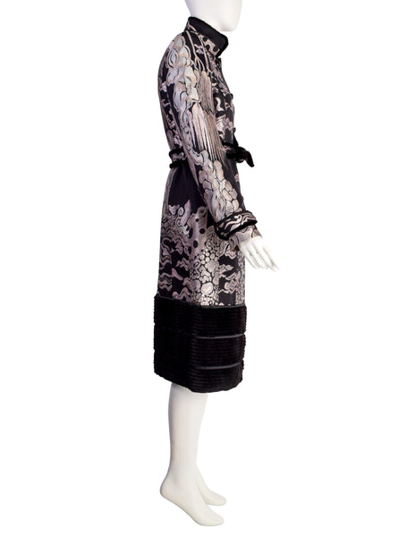 Yves Saint Laurent by Tom Ford Vintage AW2004 Iconic Chinoiserie Scenic Jacquard Fur Trim Coat