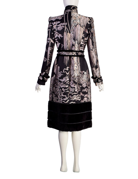 Yves Saint Laurent by Tom Ford Vintage AW2004 Iconic Chinoiserie Scenic Jacquard Fur Trim Coat