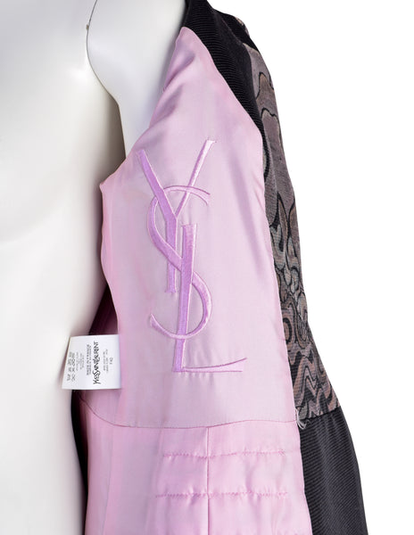 Yves Saint Laurent by Tom Ford Vintage AW2004 Iconic Chinoiserie Scenic Jacquard Fur Trim Coat