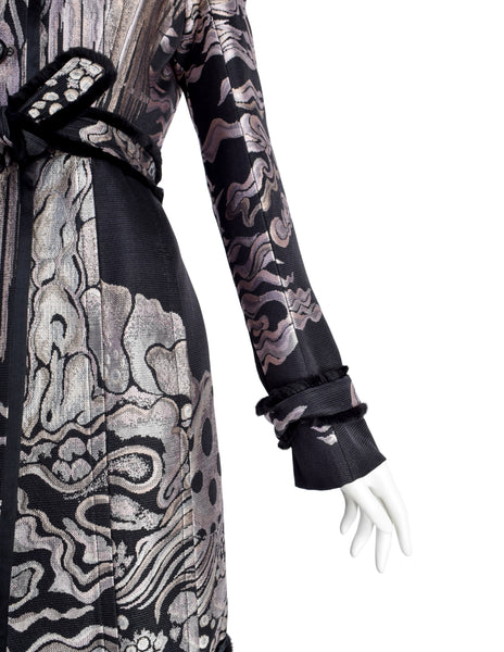 Yves Saint Laurent by Tom Ford Vintage AW2004 Iconic Chinoiserie Scenic Jacquard Fur Trim Coat