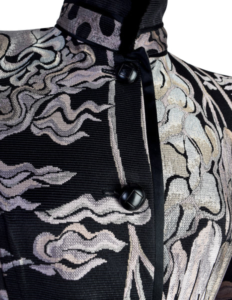 Yves Saint Laurent by Tom Ford Vintage AW2004 Iconic Chinoiserie Scenic Jacquard Fur Trim Coat