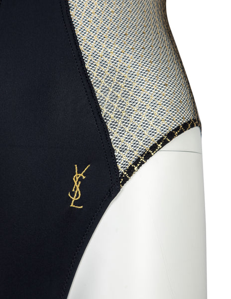 Yves Saint Laurent Vintage 1970s Black and Gold Swimsuit